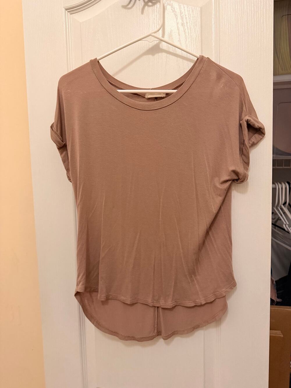 Rebel Society Mocha Taupe High Low Rolled Sleeve Tee